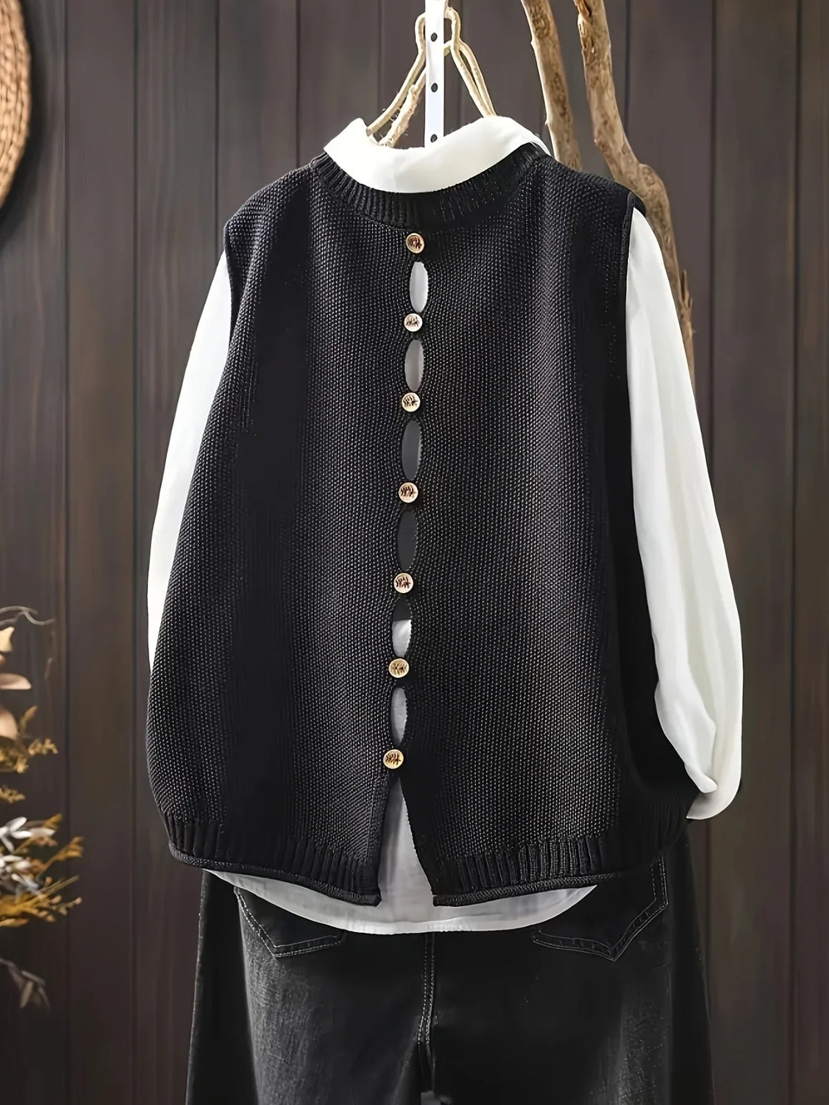 Gwen Button-Back Sweater Vest in Black