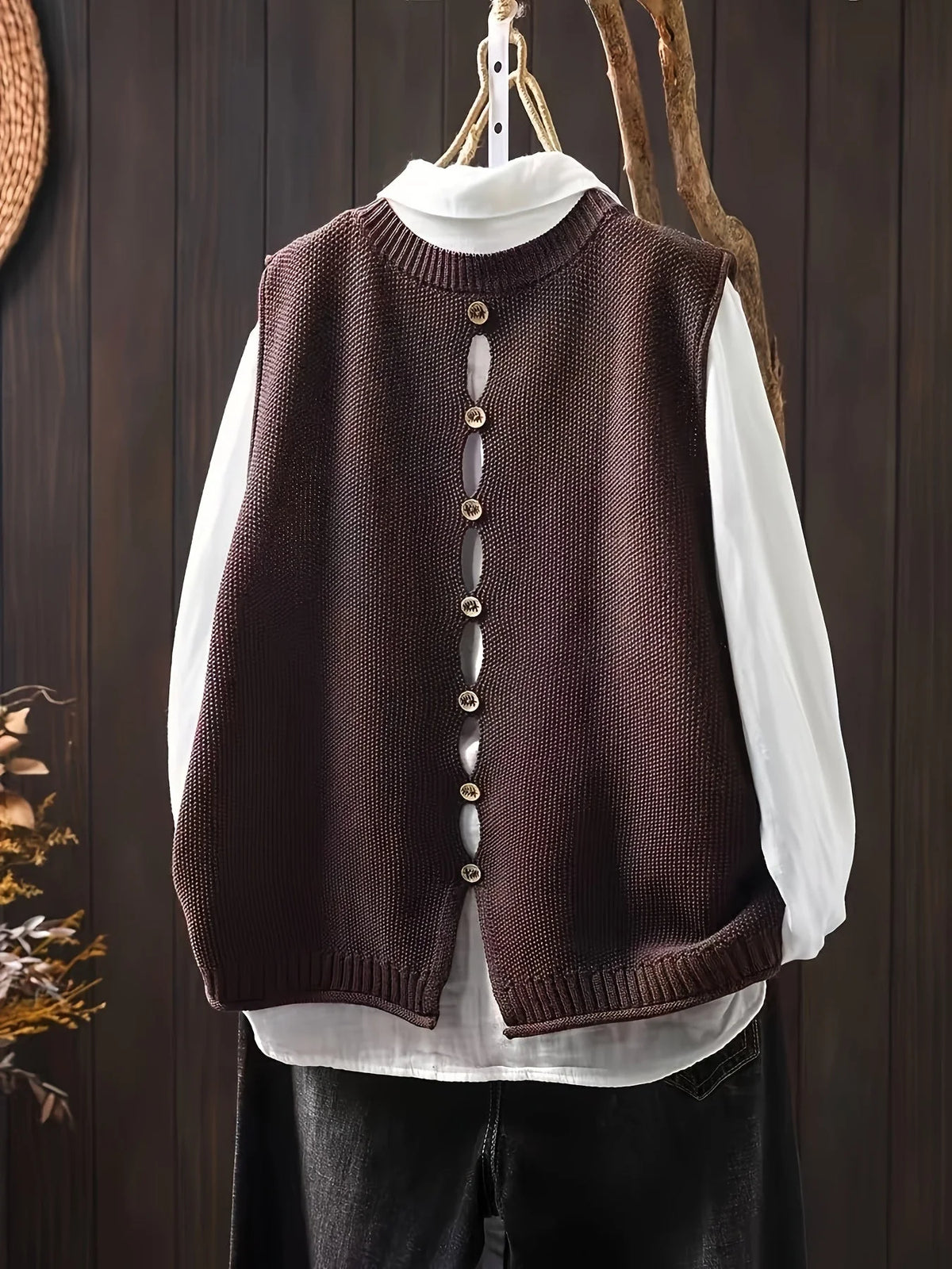 Gwen Button-Back Sweater Vest in Coffee
