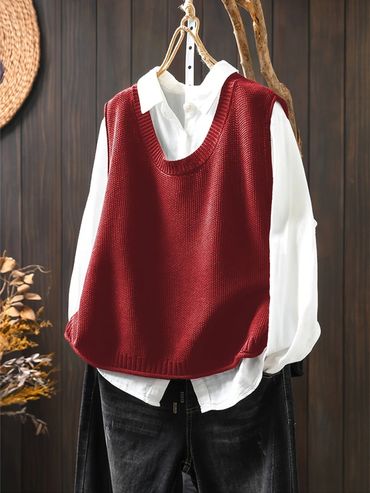 Gwen Button-Back Sweater Vest in Red
