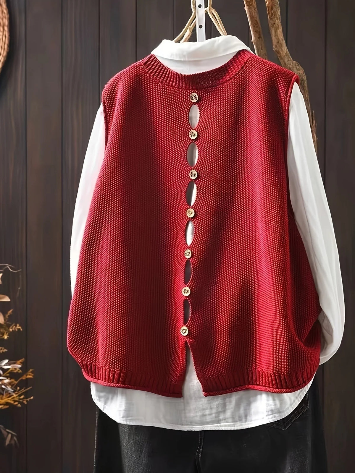 Gwen Button-Back Sweater Vest in Red