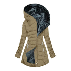 Gwendolyn Faux Fur Lined Hooded Puffer Coat in Khaki