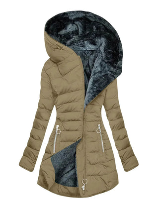 Gwendolyn Faux Fur Lined Hooded Puffer Coat in Khaki