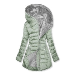 Gwendolyn Faux Fur Lined Hooded Puffer Coat in Sage Green