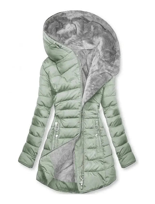 Gwendolyn Faux Fur Lined Hooded Puffer Coat in Sage Green