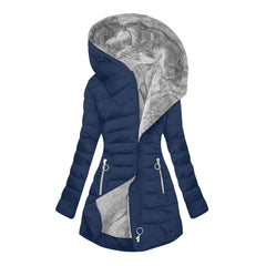 Gwendolyn Faux Fur Lined Hooded Puffer Coat in Navy