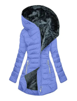 Gwendolyn Faux Fur Lined Hooded Puffer Coat in Light Blue