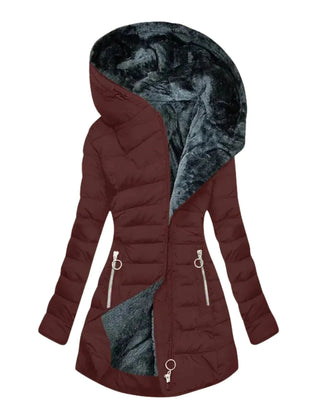 Gwendolyn Faux Fur Lined Hooded Puffer Coat in Burgundy