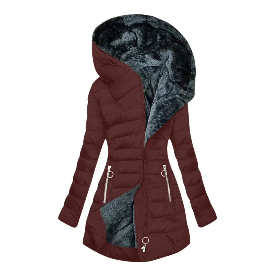 Gwendolyn Faux Fur Lined Hooded Puffer Coat in Burgundy