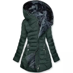 Gwendolyn Faux Fur Lined Hooded Puffer Coat in Dark Green