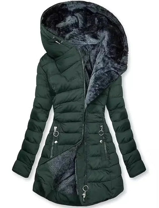 Gwendolyn Faux Fur Lined Hooded Puffer Coat in Dark Green