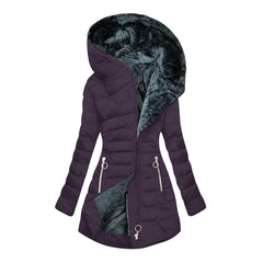 Gwendolyn Faux Fur Lined Hooded Puffer Coat in Plum