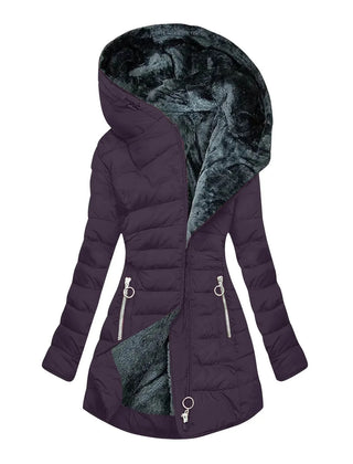 Gwendolyn Faux Fur Lined Hooded Puffer Coat in Plum