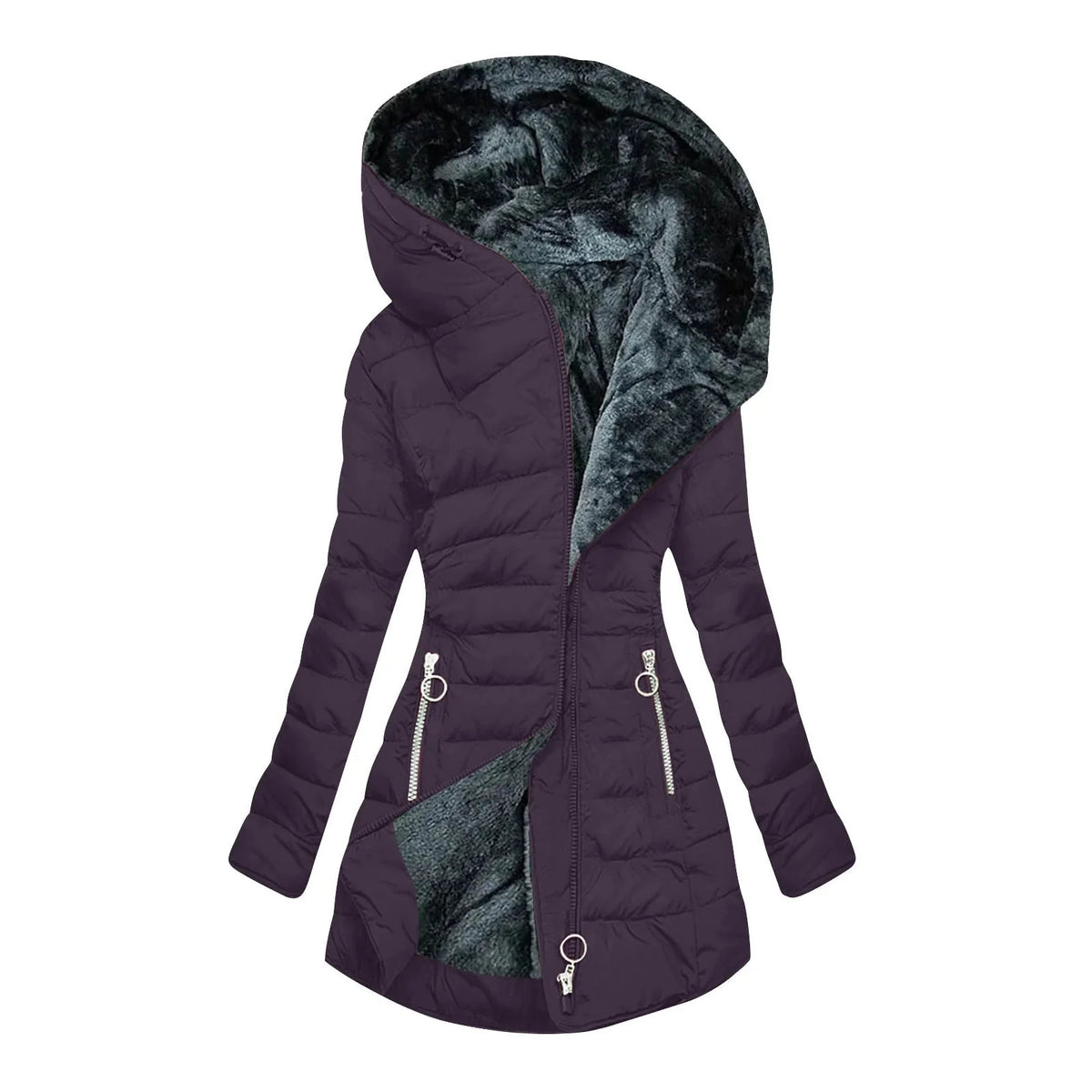 Gwendolyn Faux Fur Lined Hooded Puffer Coat in Plum