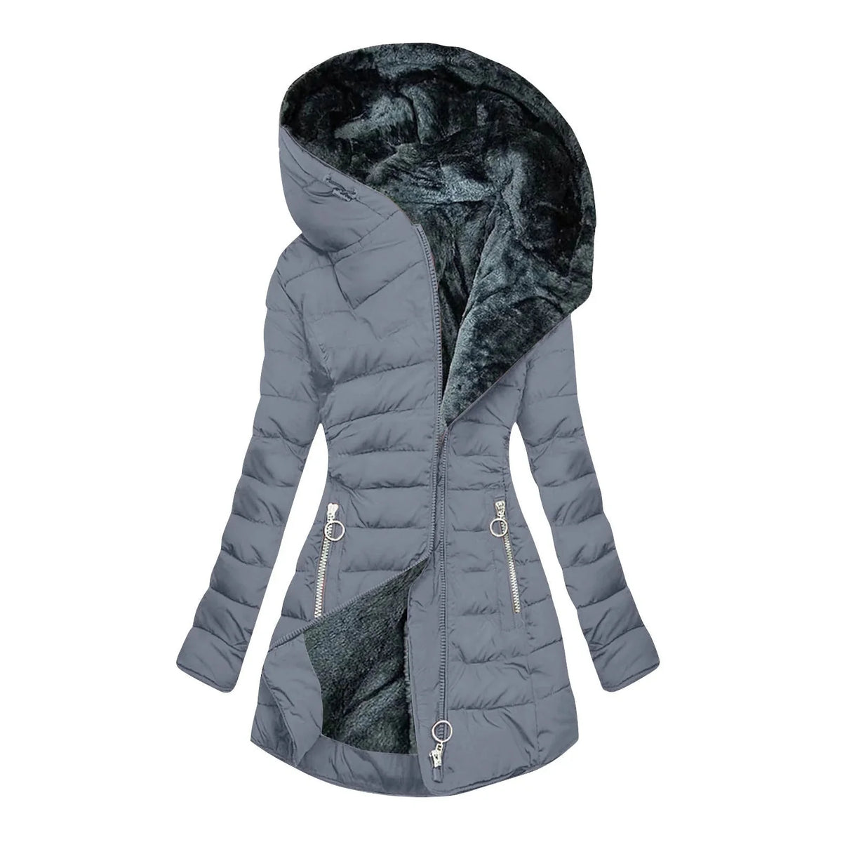Gwendolyn Faux Fur Lined Hooded Puffer Coat in Grey