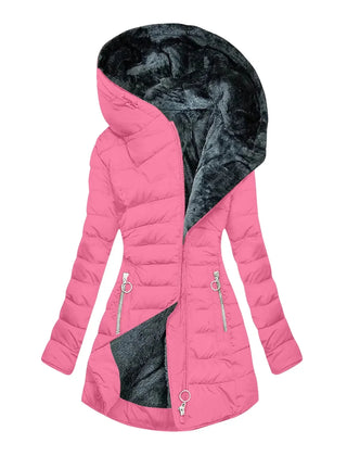 Gwendolyn Faux Fur Lined Hooded Puffer Coat in Pink