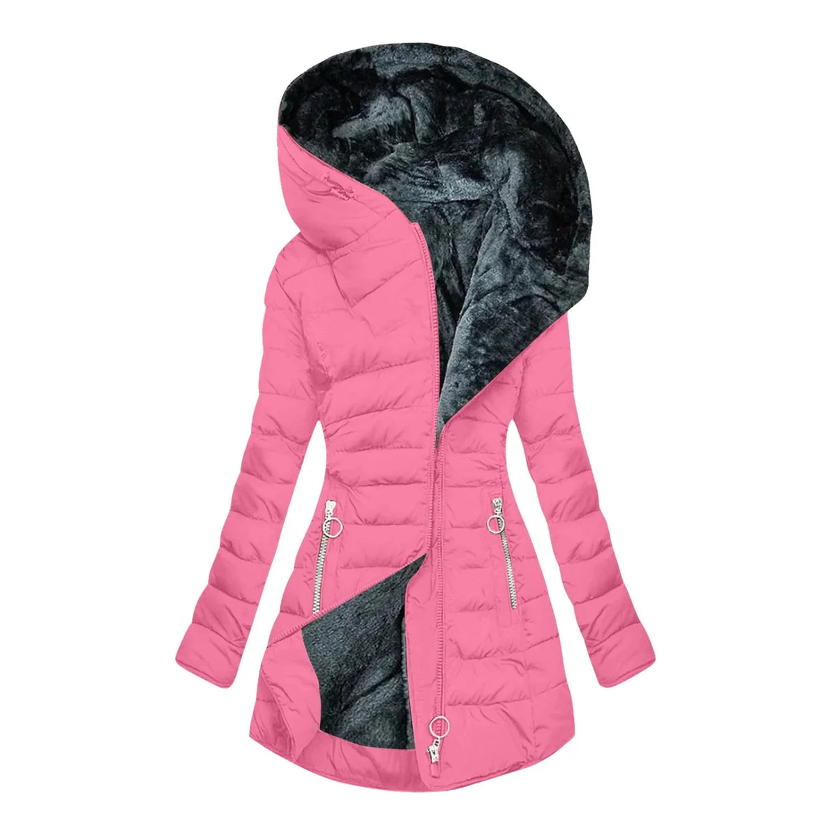 Gwendolyn Faux Fur Lined Hooded Puffer Coat in Pink