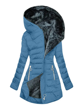 Gwendolyn Faux Fur Lined Hooded Puffer Coat in Blue