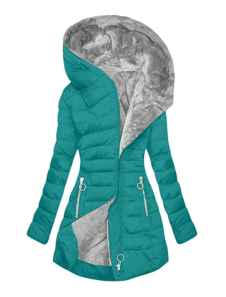 Gwendolyn Faux Fur Lined Hooded Puffer Coat in Teal
