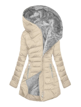 Gwendolyn Faux Fur Lined Hooded Puffer Coat in Beige