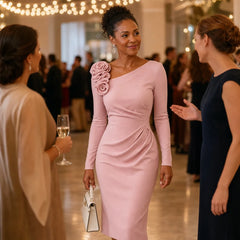 Hannah Rose Shoulder Ruched Midi Dress in Pink
