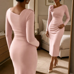 Hannah Rose Shoulder Ruched Midi Dress in Pink