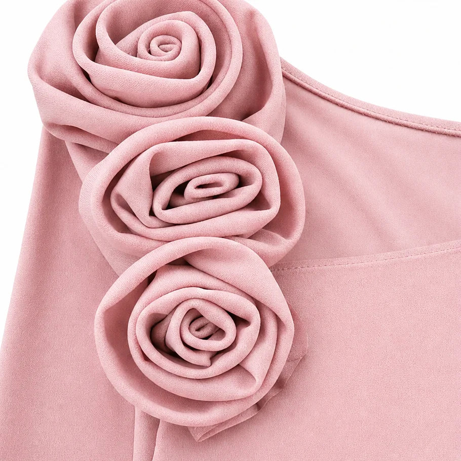 Hannah Rose Shoulder Ruched Midi Dress in Pink