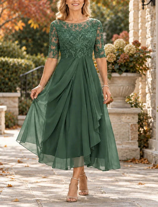 Harriet Lace Bodice Draped Midi Dress in Green