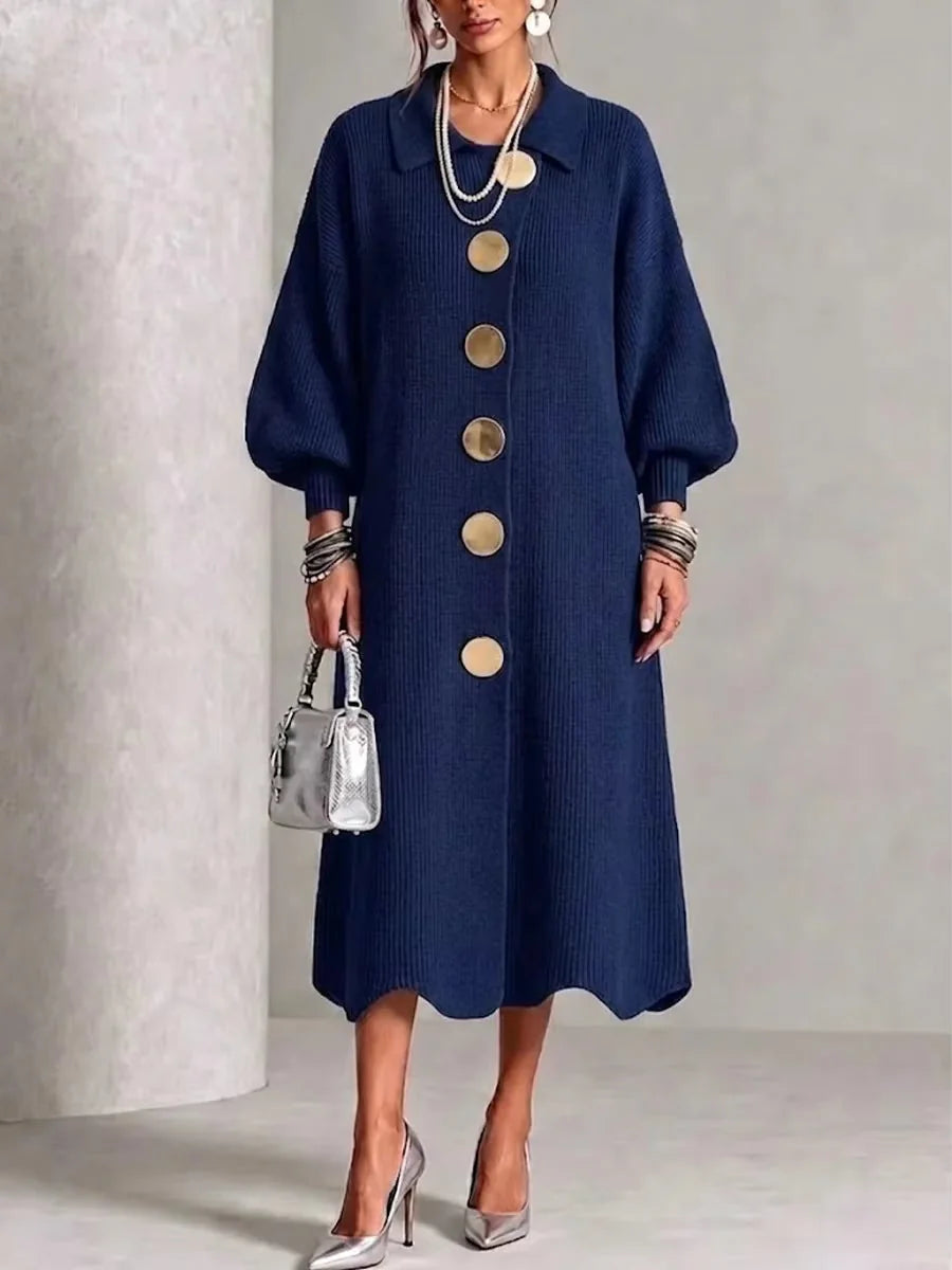 Heather Button-Front Midi Sweater Dress in Navy