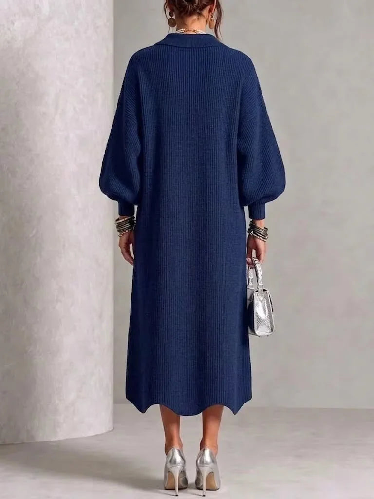 Heather Button-Front Midi Sweater Dress in Navy