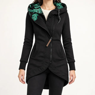 Helena Hooded Longline Zip Coat in Black
