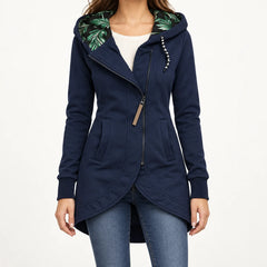 Helena Hooded Longline Zip Coat in Navy