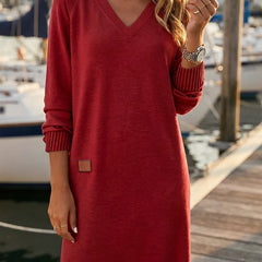 Henrietta V-Neck Midi Sweater Dress in Red