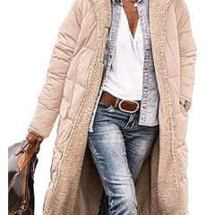 Hilary Reversible Teddy-Lined Long Puffer Coat in Beige