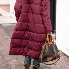 Hilary Reversible Teddy-Lined Long Puffer Coat in Wine Red