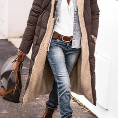Hilary Reversible Teddy-Lined Long Puffer Coat in Brown