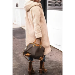 Hilary Reversible Teddy-Lined Long Puffer Coat in Beige