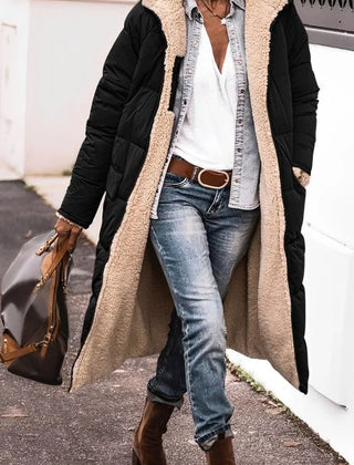 Hilary Reversible Teddy-Lined Long Puffer Coat in Black