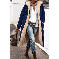 Hilary Reversible Teddy-Lined Long Puffer Coat in Navy