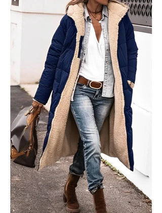 Hilary Reversible Teddy-Lined Long Puffer Coat in Navy