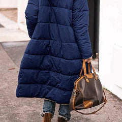 Hilary Reversible Teddy-Lined Long Puffer Coat in Navy