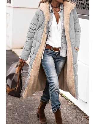 Hilary Reversible Teddy-Lined Long Puffer Coat in Light Grey