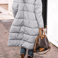Hilary Reversible Teddy-Lined Long Puffer Coat in Light Grey