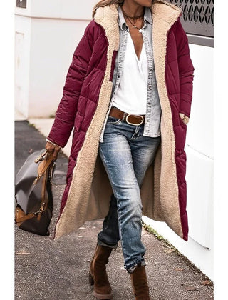 Hilary Reversible Teddy-Lined Long Puffer Coat in Wine Red