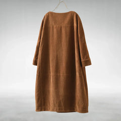 Hilda Ribbed Texture Relaxed Midi Dress in Brown