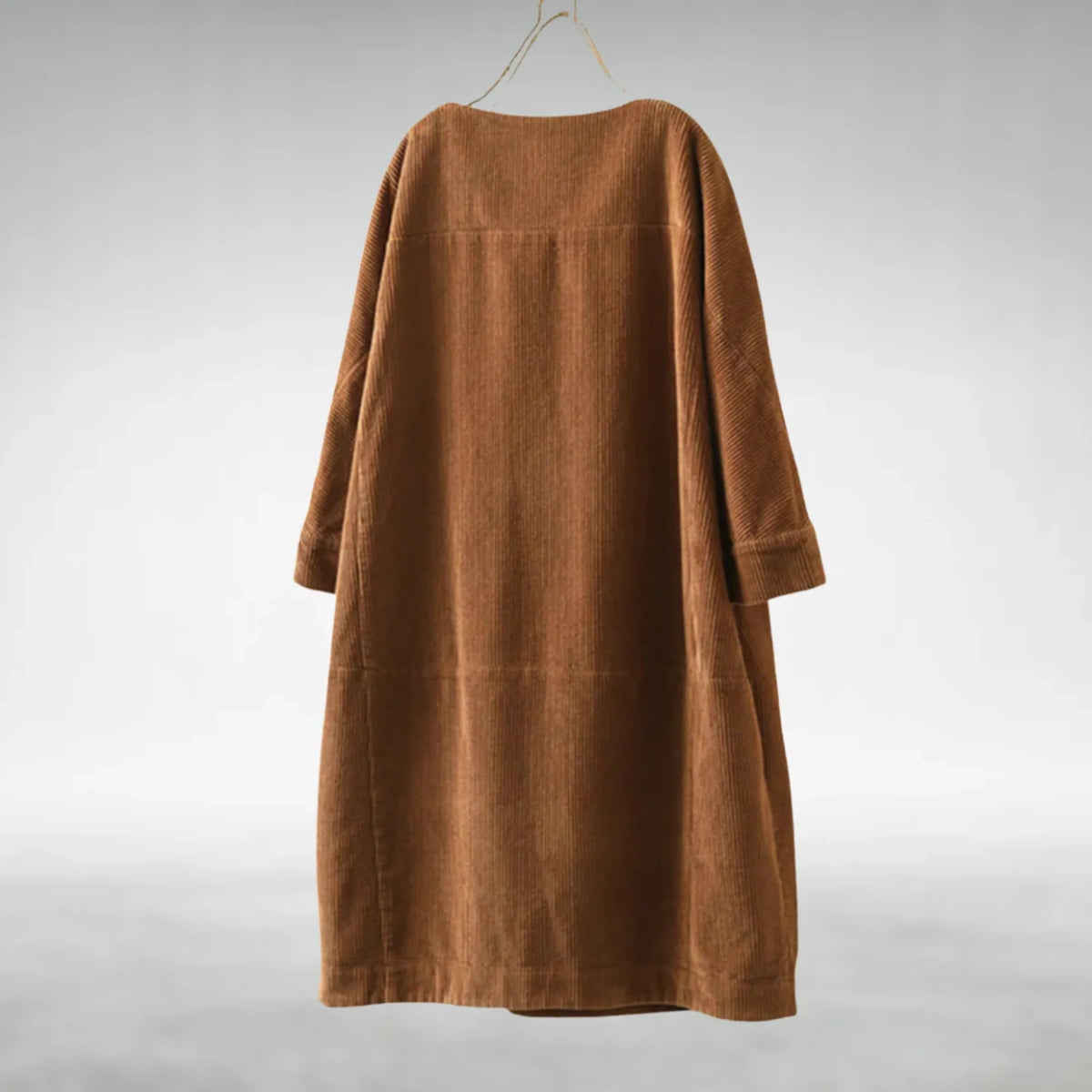 Hilda Ribbed Texture Relaxed Midi Dress in Brown