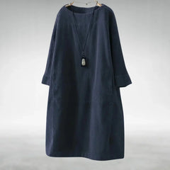 Hilda Ribbed Texture Relaxed Midi Dress in Navy