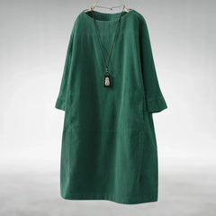 Hilda Ribbed Texture Relaxed Midi Dress in Green