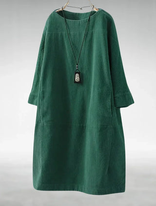 Hilda Ribbed Texture Relaxed Midi Dress in Green
