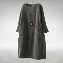 Hilda Ribbed Texture Relaxed Midi Dress in Grey