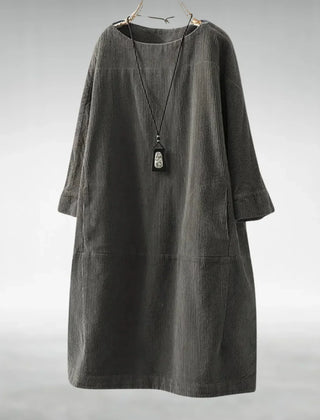 Hilda Ribbed Texture Relaxed Midi Dress in Grey
